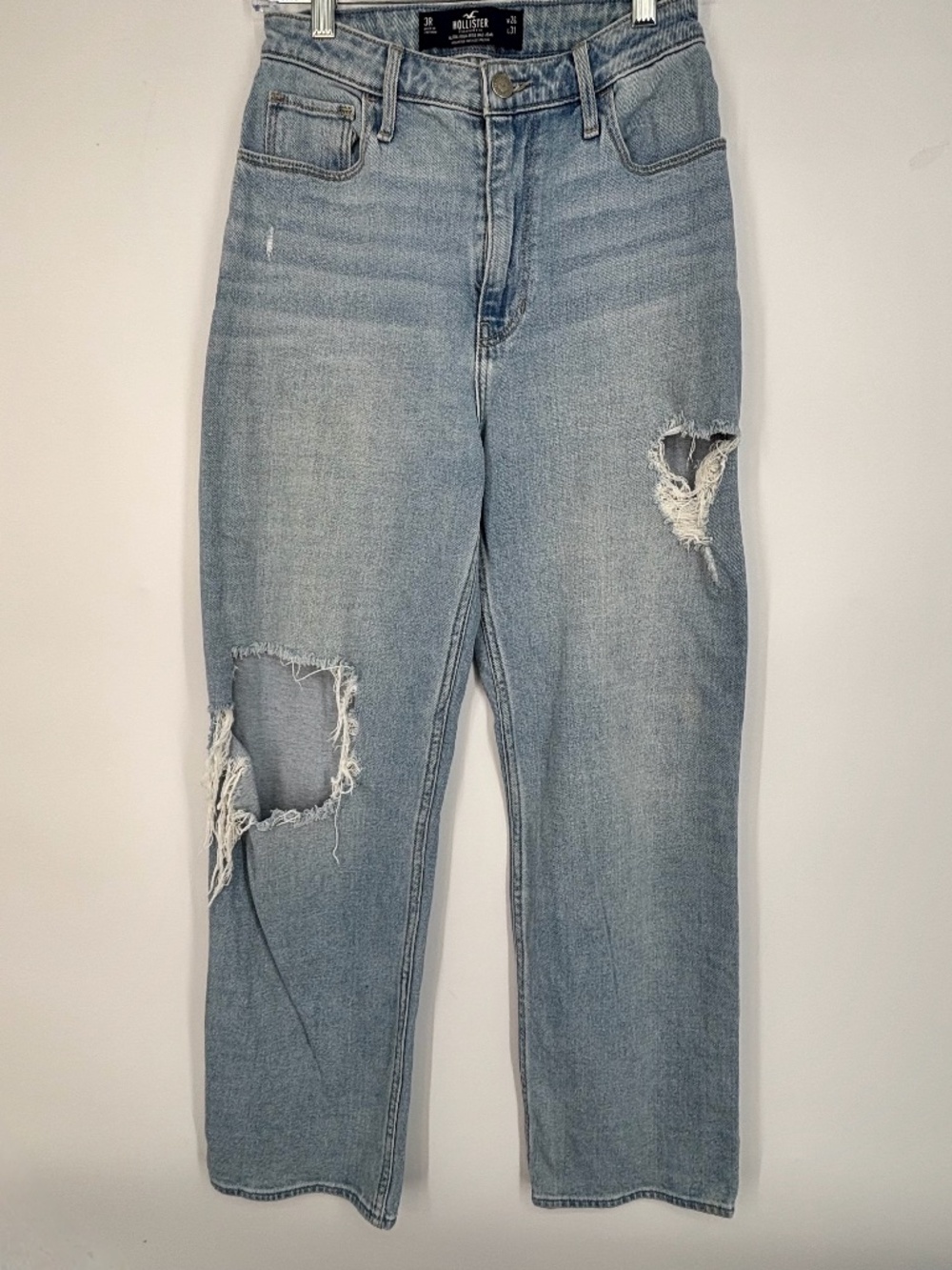 Hollister Womens Size 3 26 Ultra High Rise Dad Jeans Light Blue Distressed Holes